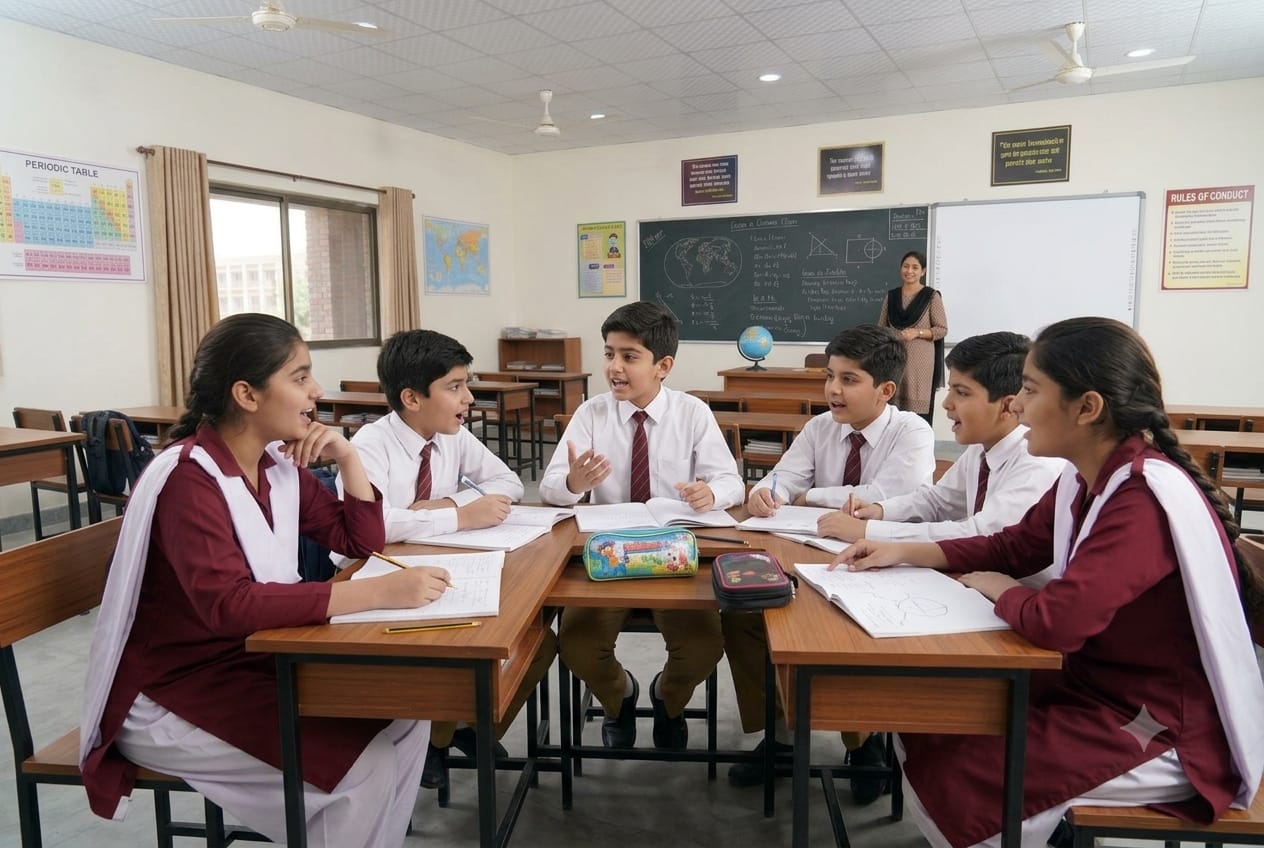 Students in a classroom discussion at The WABE International School
